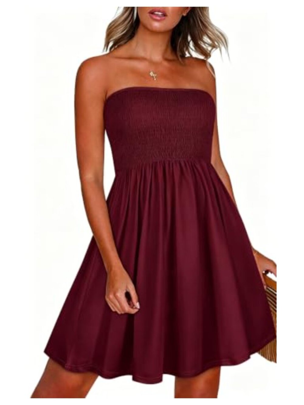 CHICALLURE Women's Strapless Sundress Summer Beach Boho Cover Up